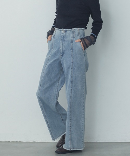 hunch(ハンチ)の「デニム/ツイル ハイウエストワンドパンツ(デニムパンツ・レディース・オフホワイト/ワンウォッシュ/ライトインディゴブルー/ライトグレー/ライトパープル/ライトイエロー・FREE)」の4枚目の写真