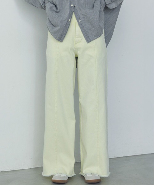 hunch(ハンチ)の「デニム/ツイル ハイウエストワンドパンツ(デニムパンツ・レディース・オフホワイト/ワンウォッシュ/ライトインディゴブルー/ライトグレー/ライトパープル/ライトイエロー・FREE)」の6枚目の写真