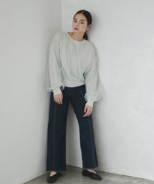hunch(ハンチ)の「デニム/ツイル ハイウエストワンドパンツ(デニムパンツ・レディース・オフホワイト/ワンウォッシュ/ライトインディゴブルー/ライトグレー/ライトパープル/ライトイエロー・FREE)」の8枚目の写真