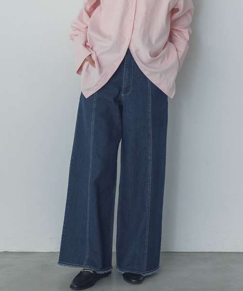 hunch(ハンチ)の「デニム/ツイル ハイウエストワンドパンツ(デニムパンツ・レディース・オフホワイト/ワンウォッシュ/ライトインディゴブルー/ライトグレー/ライトパープル/ライトイエロー・FREE)」の10枚目の写真