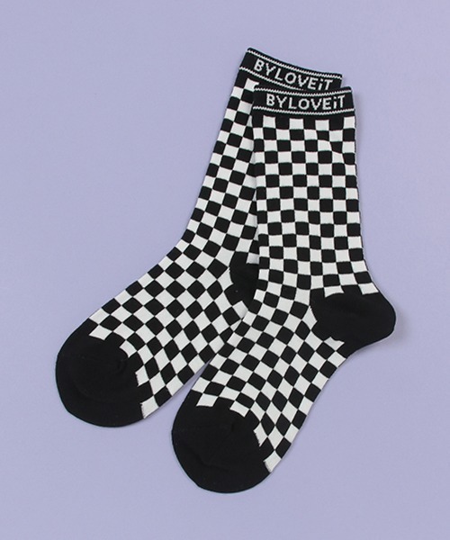 by LOVEiT（バイラビット）の「チェッカークルーソックス【日本製】（ソックス/靴下・キッズ・ブラック/ブラウン/ライトグリーン・LL/L/M/S）」の2枚目の写真