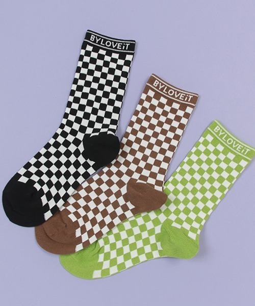by LOVEiT（バイラビット）の「チェッカークルーソックス【日本製】（ソックス/靴下・キッズ・ブラック/ブラウン/ライトグリーン・LL/L/M/S）」の4枚目の写真