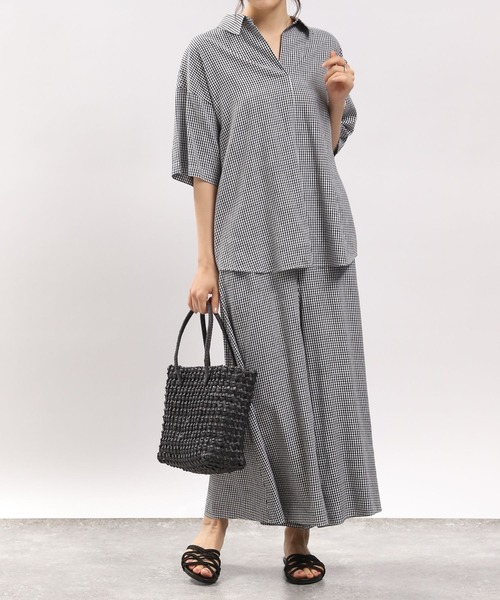 GLOBAL WORK Smile Seed Store（グローバルワーク スマイルシードストア）の「リネン混フレアワイドパンツ/180964（その他パンツ・レディース・ブラック/チャコール/ラベンダー/チェック/ホワイト系その他・LARGE/SMALL/MEDIUM）」の19枚目の写真