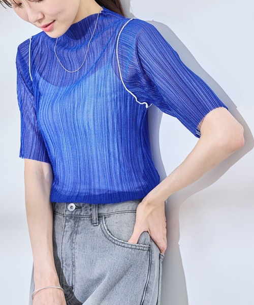 SETTAN/ハイネック/リボン/シアー/フリル/ドット/膝丈/ミディアム丈 XS-Lサイズあり【SETTAN/セッタン】ハイネック/ リボン/ シアー