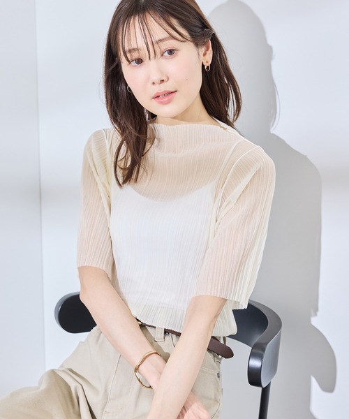 ROPE' PICNIC（ロペピクニック）の「シアープリーツプチハイネックカットトップス（Tシャツ/カットソー・レディース・オフホワイト/チャコールグレー/ブルー・38）」の18枚目の写真