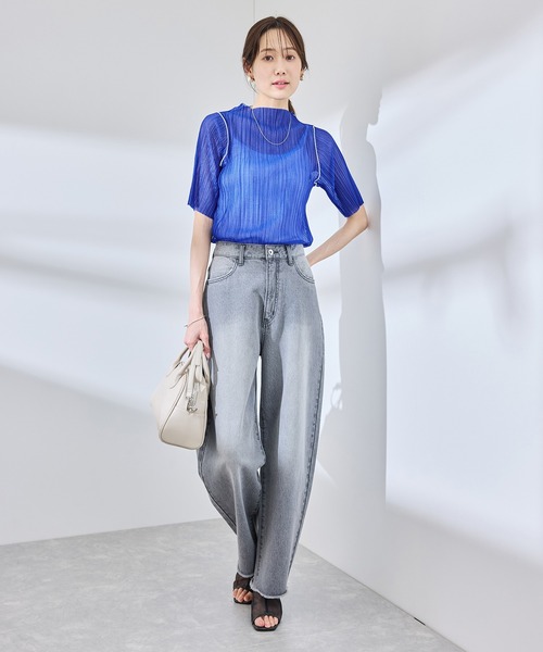 セール】シアープリーツプチハイネックカットトップス（Tシャツ