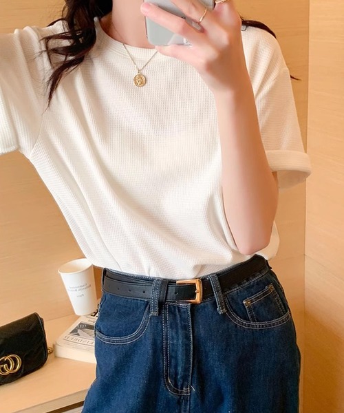 MAISON DE THERESE(メゾン ド テレーズ)の「クルーネックゆったり半袖Tシャツ(Tシャツ/カットソー・レディース・ホワイト/ブラック/アイボリー/カーキ・S/M/L)」の2枚目の写真