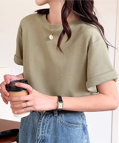 MAISON DE THERESE(メゾン ド テレーズ)の「クルーネックゆったり半袖Tシャツ(Tシャツ/カットソー・レディース・ホワイト/ブラック/アイボリー/カーキ・S/M/L)」の4枚目の写真