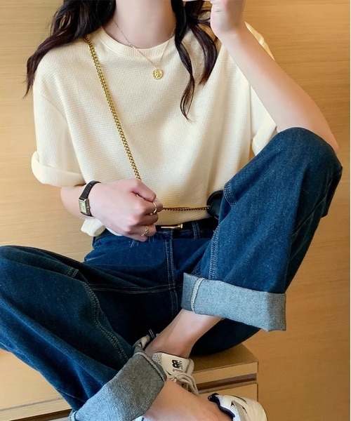 MAISON DE THERESE(メゾン ド テレーズ)の「クルーネックゆったり半袖Tシャツ(Tシャツ/カットソー・レディース・ホワイト/ブラック/アイボリー/カーキ・S/M/L)」の8枚目の写真
