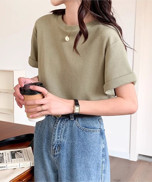 MAISON DE THERESE(メゾン ド テレーズ)の「クルーネックゆったり半袖Tシャツ(Tシャツ/カットソー・レディース・ホワイト/ブラック/アイボリー/カーキ・S/M/L)」の11枚目の写真