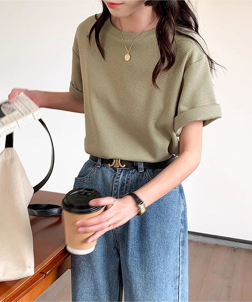 MAISON DE THERESE(メゾン ド テレーズ)の「クルーネックゆったり半袖Tシャツ(Tシャツ/カットソー・レディース・ホワイト/ブラック/アイボリー/カーキ・S/M/L)」の12枚目の写真