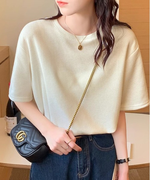 MAISON DE THERESE(メゾン ド テレーズ)の「クルーネックゆったり半袖Tシャツ(Tシャツ/カットソー・レディース・ホワイト/ブラック/アイボリー/カーキ・S/M/L)」の7枚目の写真