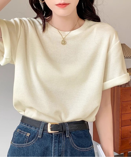 MAISON DE THERESE(メゾン ド テレーズ)の「クルーネックゆったり半袖Tシャツ(Tシャツ/カットソー・レディース・ホワイト/ブラック/アイボリー/カーキ・S/M/L)」の13枚目の写真