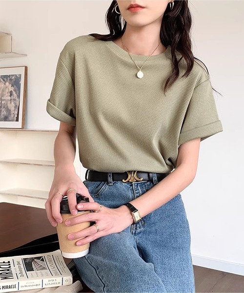 MAISON DE THERESE(メゾン ド テレーズ)の「クルーネックゆったり半袖Tシャツ(Tシャツ/カットソー・レディース・ホワイト/ブラック/アイボリー/カーキ・S/M/L)」の16枚目の写真