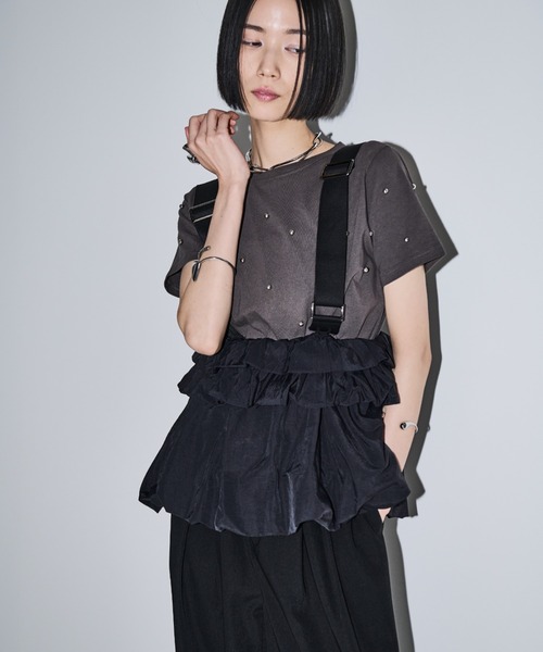 AIC.（エーアイシー）の「パール/スタッズ付きTシャツ（Tシャツ/カットソー・レディース・オフホワイト/チャコールグレー・FREE）」の9枚目の写真