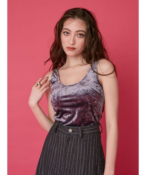 EVRIS（エヴリス）の「サマーベロアカップインタンク【セットアップ着用可能】（タンクトップ・レディース・グレー/ピンク/グリーン・FREE）」の5枚目の写真