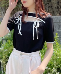 【新色追加】カットアウトパイピングリボントップス