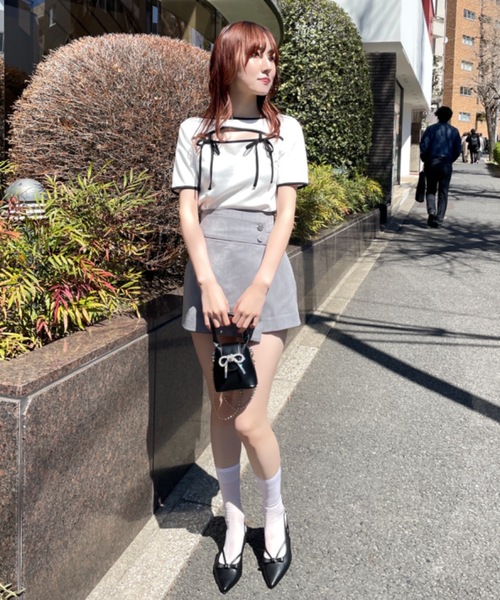 NOMAE（ノーマエ）の「【新色追加】カットアウトパイピングリボントップス（Tシャツ/カットソー・レディース・ホワイト/ベージュ/ブラック/グレー/アイボリー・FREE）」の11枚目の写真