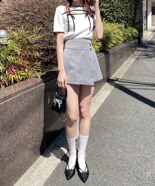 NOMAE（ノーマエ）の「【新色追加】カットアウトパイピングリボントップス（Tシャツ/カットソー・レディース・ホワイト/ベージュ/ブラック/グレー/アイボリー・FREE）」の12枚目の写真