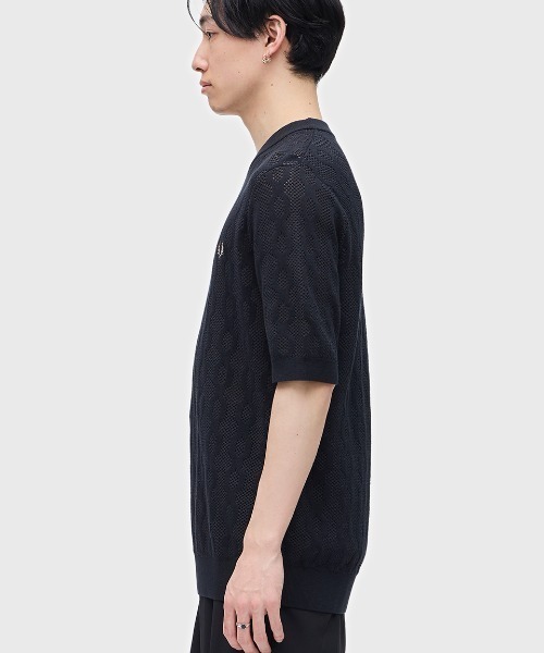 FRED PERRY(フレッドペリー)の「Open Knit T-Shirt(Tシャツ/カットソー・メンズ・ブラック・L/M)」の5枚目の写真