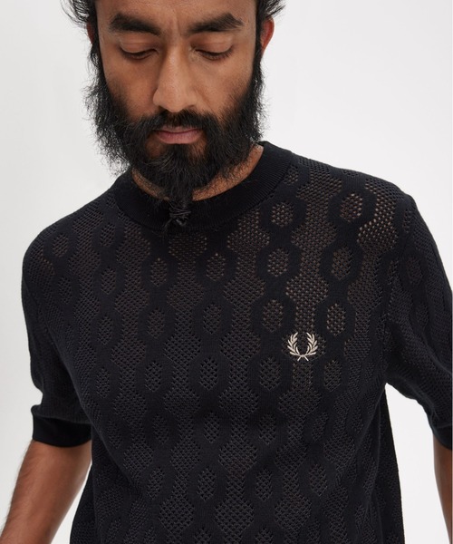 FRED PERRY(フレッドペリー)の「Open Knit T-Shirt(Tシャツ/カットソー・メンズ・ブラック・L/M)」の6枚目の写真