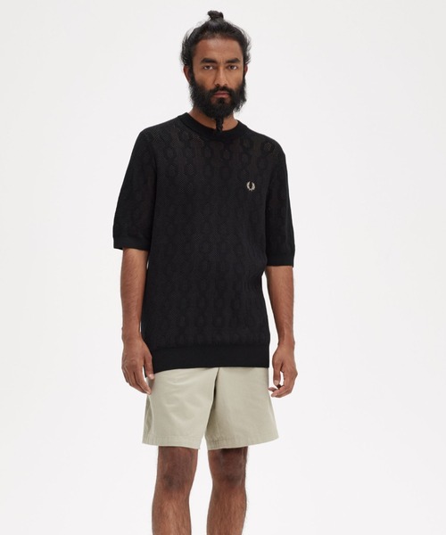 FRED PERRY(フレッドペリー)の「Open Knit T-Shirt(Tシャツ/カットソー・メンズ・ブラック・L/M)」の7枚目の写真