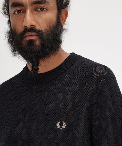FRED PERRY(フレッドペリー)の「Open Knit T-Shirt(Tシャツ/カットソー・メンズ・ブラック・L/M)」の8枚目の写真