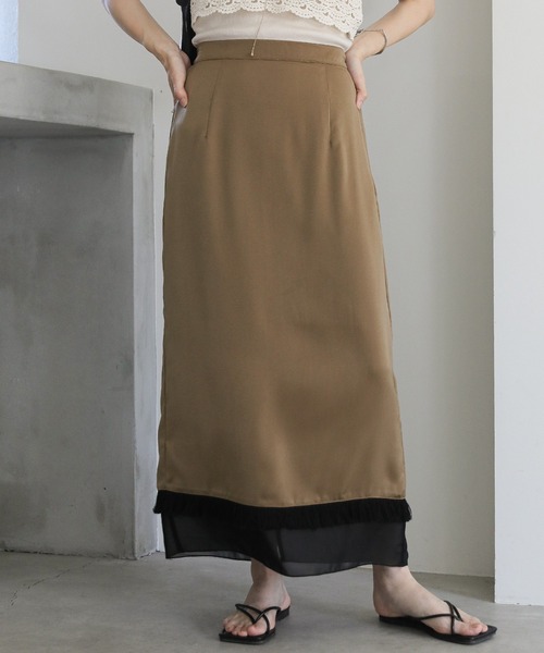 select MOCA（セレクトモカ）の「裾シアーフリンジスカート（スカート・レディース・カーキ/ベージュ・MEDIUM/LARGE）」の9枚目の写真