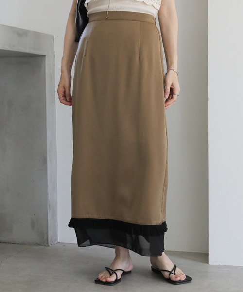 select MOCA（セレクトモカ）の「裾シアーフリンジスカート（スカート・レディース・カーキ/ベージュ・MEDIUM/LARGE）」の5枚目の写真