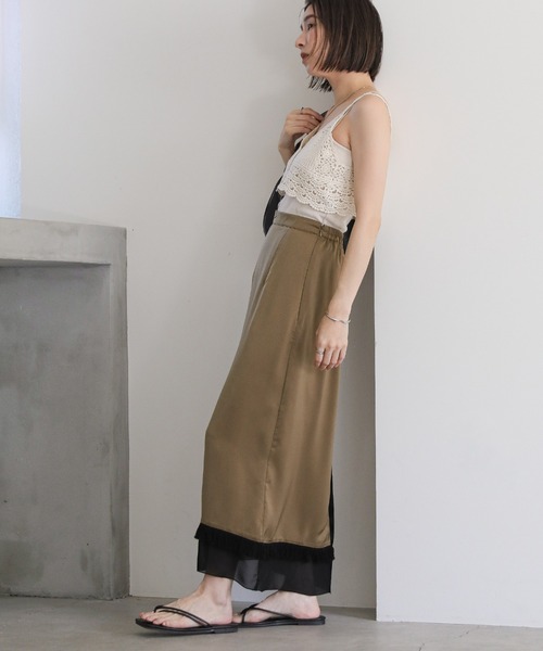 select MOCA（セレクトモカ）の「裾シアーフリンジスカート（スカート・レディース・カーキ/ベージュ・MEDIUM/LARGE）」の8枚目の写真