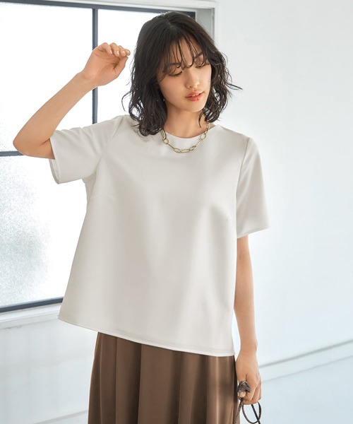 STYLE DELI(スタイルデリ)の「サラサラな裏地付きジョーゼット半袖ブラウス(シャツ/ブラウス・レディース・ブラック/アイボリー/グレイッシュベージュ・FREE)」の2枚目の写真