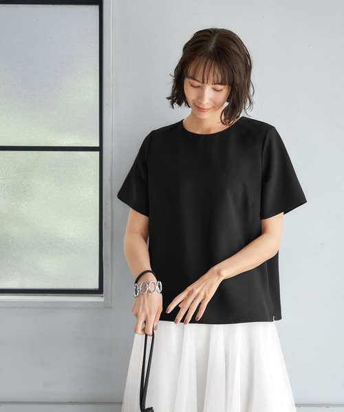 STYLE DELI(スタイルデリ)の「サラサラな裏地付きジョーゼット半袖ブラウス(シャツ/ブラウス・レディース・ブラック/アイボリー/グレイッシュベージュ・FREE)」の3枚目の写真