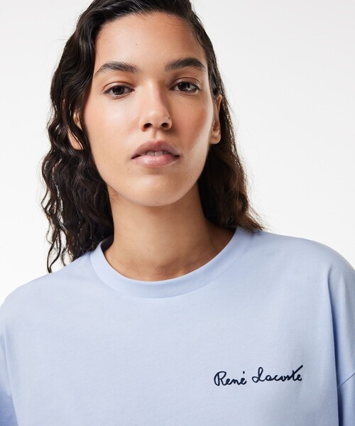 LACOSTE(ラコステ)の「ルネ・ラコステシグネチャー ワイド&クロップド丈Tシャツ(Tシャツ/カットソー・レディース・ライトブルー/ダークグリーン・34/36/38/40)」の4枚目の写真