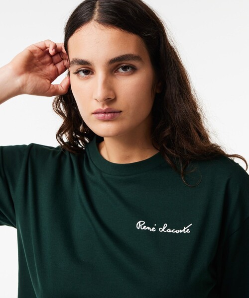 LACOSTE(ラコステ)の「ルネ・ラコステシグネチャー ワイド&クロップド丈Tシャツ(Tシャツ/カットソー・レディース・ライトブルー/ダークグリーン・34/36/38/40)」の11枚目の写真