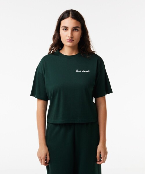 LACOSTE(ラコステ)の「ルネ・ラコステシグネチャー ワイド&クロップド丈Tシャツ(Tシャツ/カットソー・レディース・ライトブルー/ダークグリーン・34/36/38/40)」の10枚目の写真