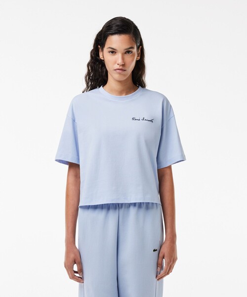 LACOSTE(ラコステ)の「ルネ・ラコステシグネチャー ワイド&クロップド丈Tシャツ(Tシャツ/カットソー・レディース・ライトブルー/ダークグリーン・34/36/38/40)」の3枚目の写真
