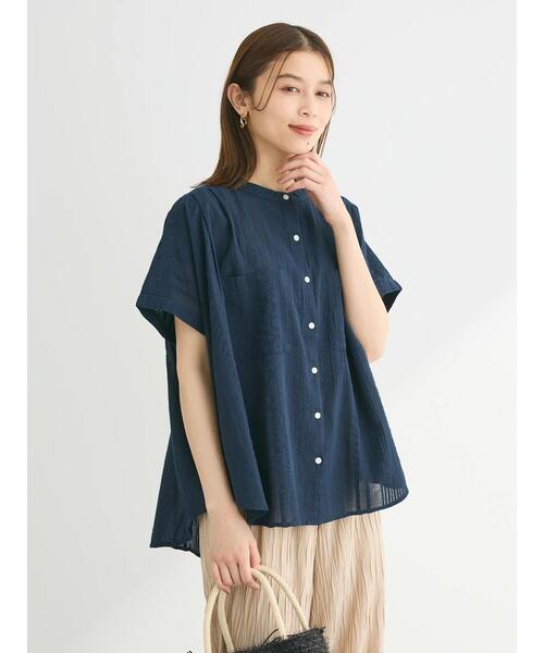 Green　Parks（グリーンパークス）の「I　バンドカラーデザイン5分袖シャツ（シャツ/ブラウス・レディース・ミント/ダークネイビー/オフホワイト・FREE）」の18枚目の写真