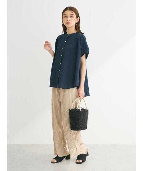 Green　Parks（グリーンパークス）の「I　バンドカラーデザイン5分袖シャツ（シャツ/ブラウス・レディース・ミント/ダークネイビー/オフホワイト・FREE）」の15枚目の写真