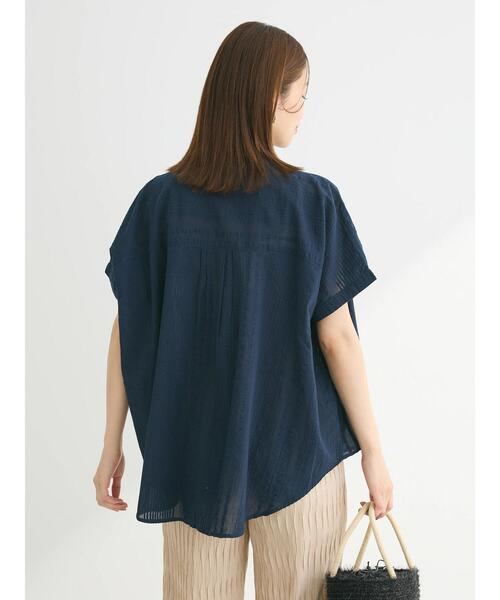 Green　Parks（グリーンパークス）の「I　バンドカラーデザイン5分袖シャツ（シャツ/ブラウス・レディース・ミント/ダークネイビー/オフホワイト・FREE）」の20枚目の写真