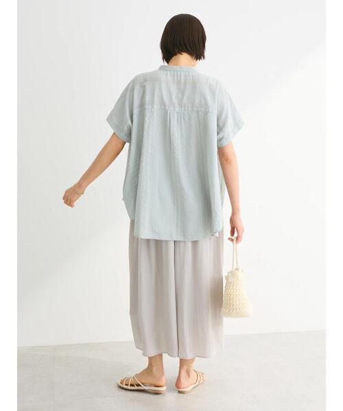 Green　Parks（グリーンパークス）の「I　バンドカラーデザイン5分袖シャツ（シャツ/ブラウス・レディース・ミント/ダークネイビー/オフホワイト・FREE）」の10枚目の写真