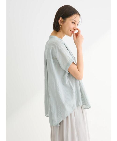 Green　Parks（グリーンパークス）の「I　バンドカラーデザイン5分袖シャツ（シャツ/ブラウス・レディース・ミント/ダークネイビー/オフホワイト・FREE）」の13枚目の写真