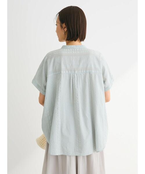 Green　Parks（グリーンパークス）の「I　バンドカラーデザイン5分袖シャツ（シャツ/ブラウス・レディース・ミント/ダークネイビー/オフホワイト・FREE）」の14枚目の写真