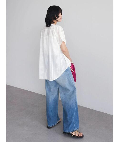 Green　Parks（グリーンパークス）の「I　バンドカラーデザイン5分袖シャツ（シャツ/ブラウス・レディース・ミント/ダークネイビー/オフホワイト・FREE）」の6枚目の写真