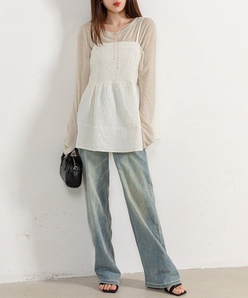 DAY CLOSET(デイ クローゼット)の「【アジャスター調節可】ふんわり感が今っぽい。 ジャガード ペプラム キャミソール レディース(キャミソール・レディース・ブラック/アイボリー/ライトブルー・S/M/L)」の22枚目の写真