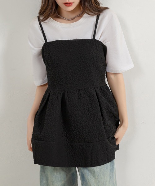 DAY CLOSET(デイ クローゼット)の「【アジャスター調節可】ふんわり感が今っぽい。 ジャガード ペプラム キャミソール レディース(キャミソール・レディース・ブラック/アイボリー/ライトブルー・S/M/L)」の14枚目の写真