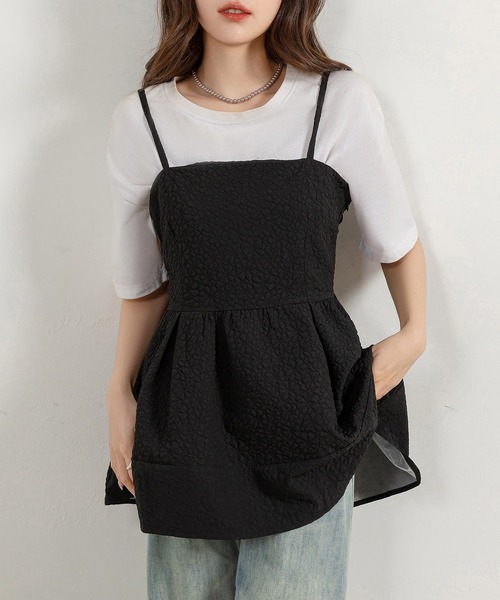DAY CLOSET(デイ クローゼット)の「【アジャスター調節可】ふんわり感が今っぽい。 ジャガード ペプラム キャミソール レディース(キャミソール・レディース・ブラック/アイボリー/ライトブルー・S/M/L)」の15枚目の写真
