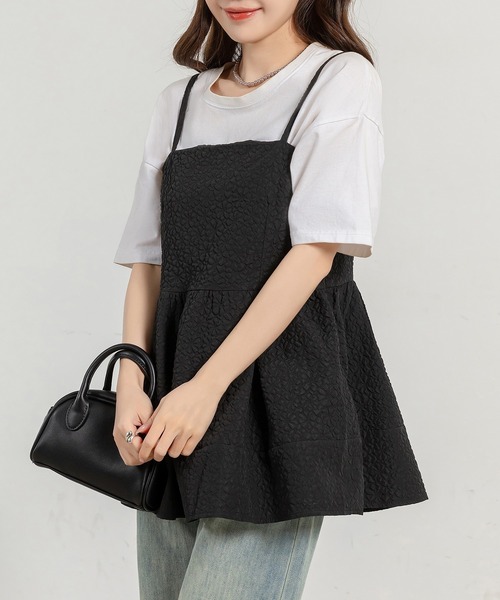 DAY CLOSET(デイ クローゼット)の「【アジャスター調節可】ふんわり感が今っぽい。 ジャガード ペプラム キャミソール レディース(キャミソール・レディース・ブラック/アイボリー/ライトブルー・S/M/L)」の16枚目の写真