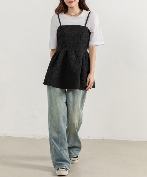 DAY CLOSET(デイ クローゼット)の「【アジャスター調節可】ふんわり感が今っぽい。 ジャガード ペプラム キャミソール レディース(キャミソール・レディース・ブラック/アイボリー/ライトブルー・S/M/L)」の18枚目の写真
