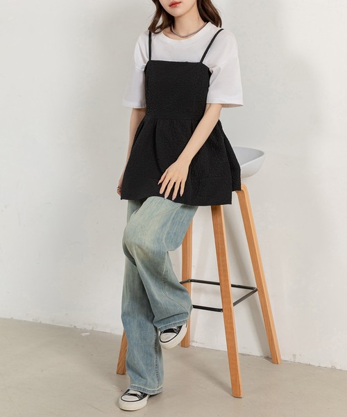 DAY CLOSET(デイ クローゼット)の「【アジャスター調節可】ふんわり感が今っぽい。 ジャガード ペプラム キャミソール レディース(キャミソール・レディース・ブラック/アイボリー/ライトブルー・S/M/L)」の19枚目の写真