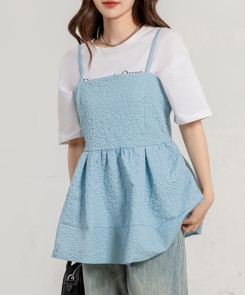 DAY CLOSET(デイ クローゼット)の「【アジャスター調節可】ふんわり感が今っぽい。 ジャガード ペプラム キャミソール レディース(キャミソール・レディース・ブラック/アイボリー/ライトブルー・S/M/L)」の9枚目の写真